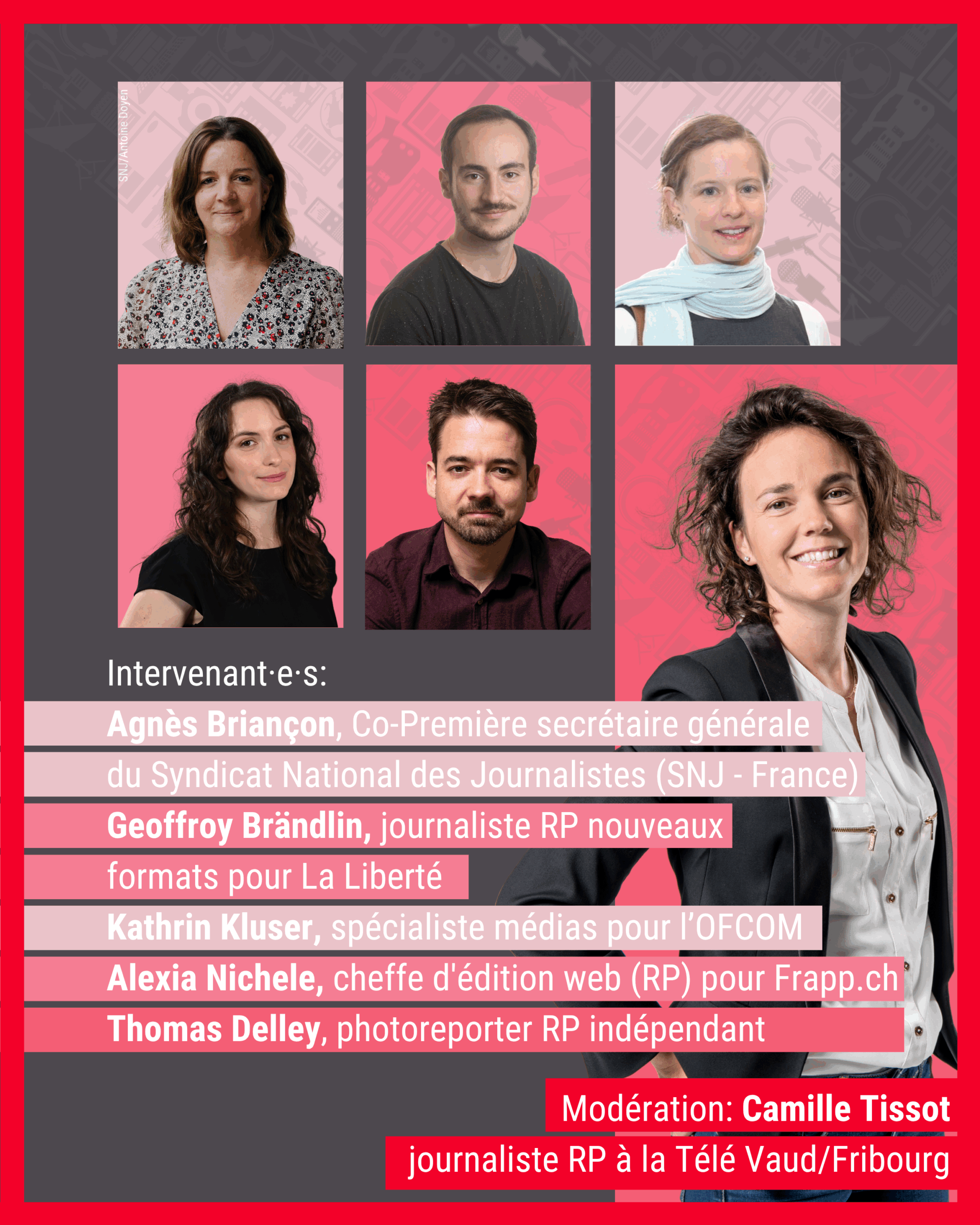 Thomas Delley, membre de la PPAF, participe à une table ronde aux côtés de quatre professionnel·le·s des médias, le 12 juin à Fribourg.
